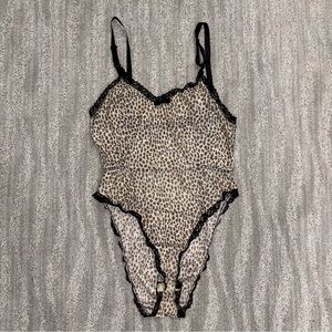 VTG 80s KIKI Cheetah Print Bodysuit Black Lace Trim Chippendales Women’s Sz S